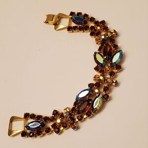 Vintage AB Rhinestone Topaz bracelet, 1960's, 7.25 inches